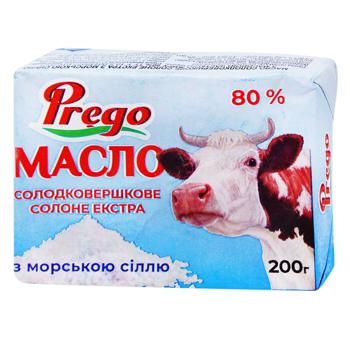 Масло Prego сладкосливочное соленое экстра с морской солью 80% 200г - купить, цены на NOVUS - фото 1