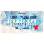 Туалетний папір Auchan 3-шаровий 16шт
